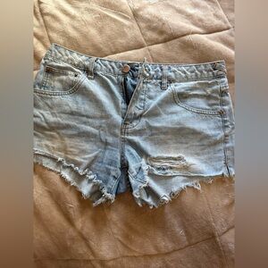 Life in Progress Frayed Light Blue Jean Shorts